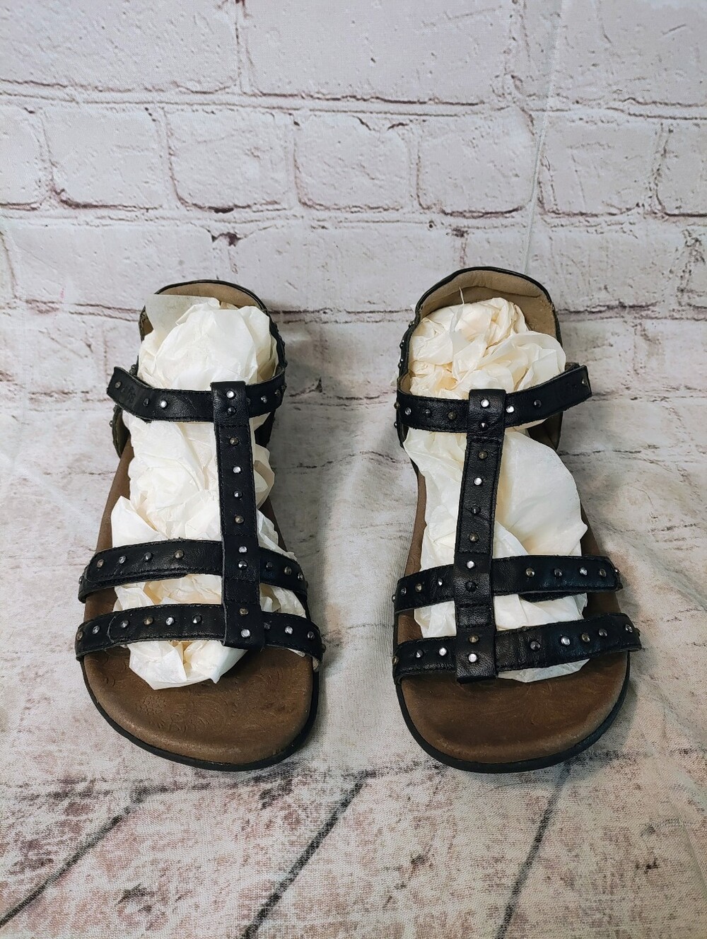 Taos Party Sandals Leather Strappy Studded Comfort Brown Sandals 10 - Picture 2 of 13